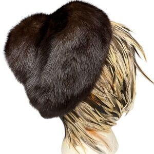 Vintage Dark Brown Fur and Feather Hat